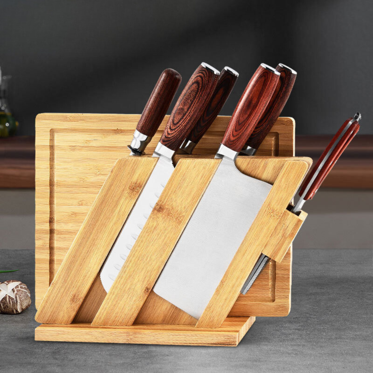 Set Cuchillos Profesionales Acero Martensitico 8 Pzs Con Base Y Tabla Para Cortar