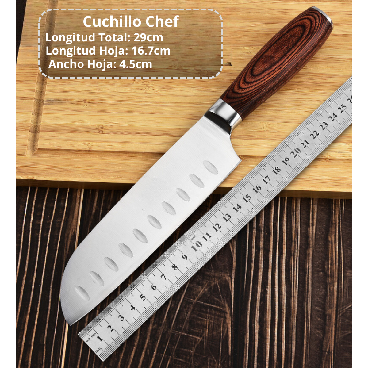 Set Cuchillos Profesionales Acero Martensitico 8 Pzs Con Base Y Tabla Para Cortar