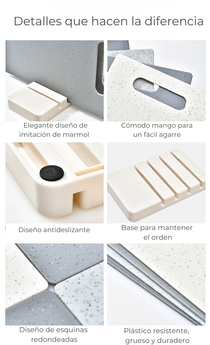 Set De 4 Tablas De Cortar De Plástico Diseño Efecto Marmol