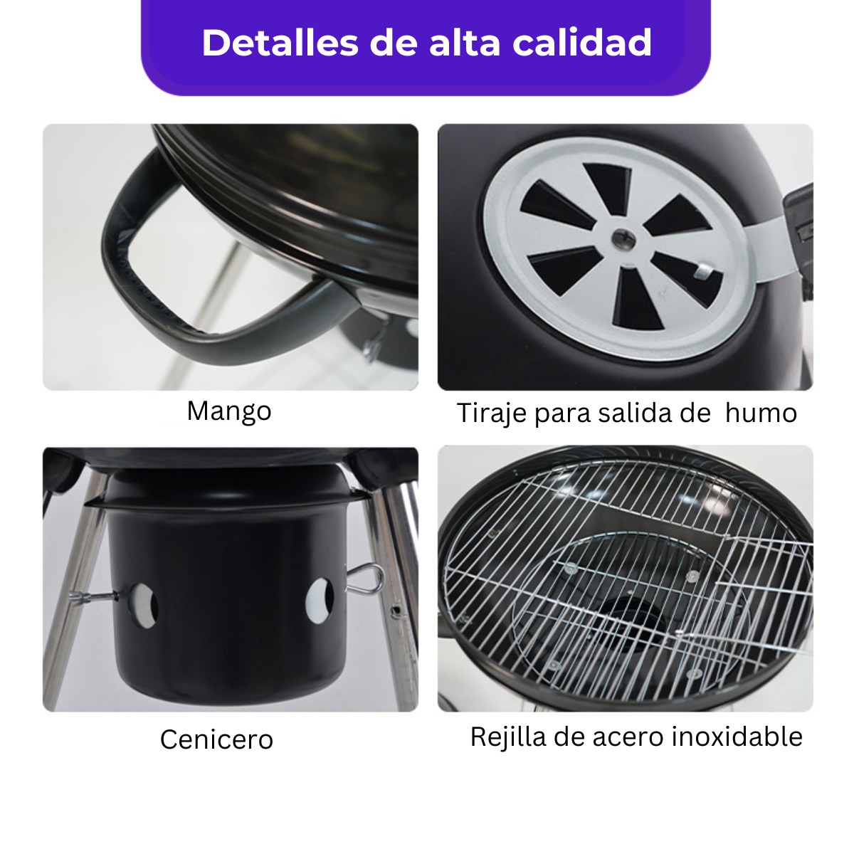 Parrilla a Carbón Con Cenicero y Ruedas Portátil