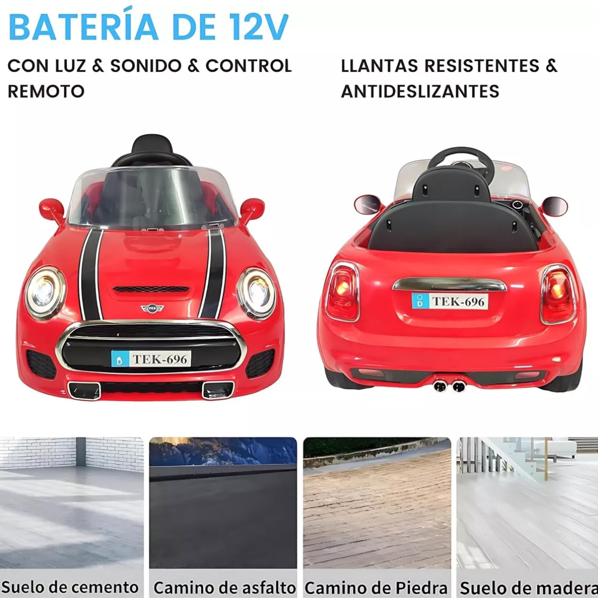 Auto Eléctrico Niños Bebés Estilo Cooper Música y luces