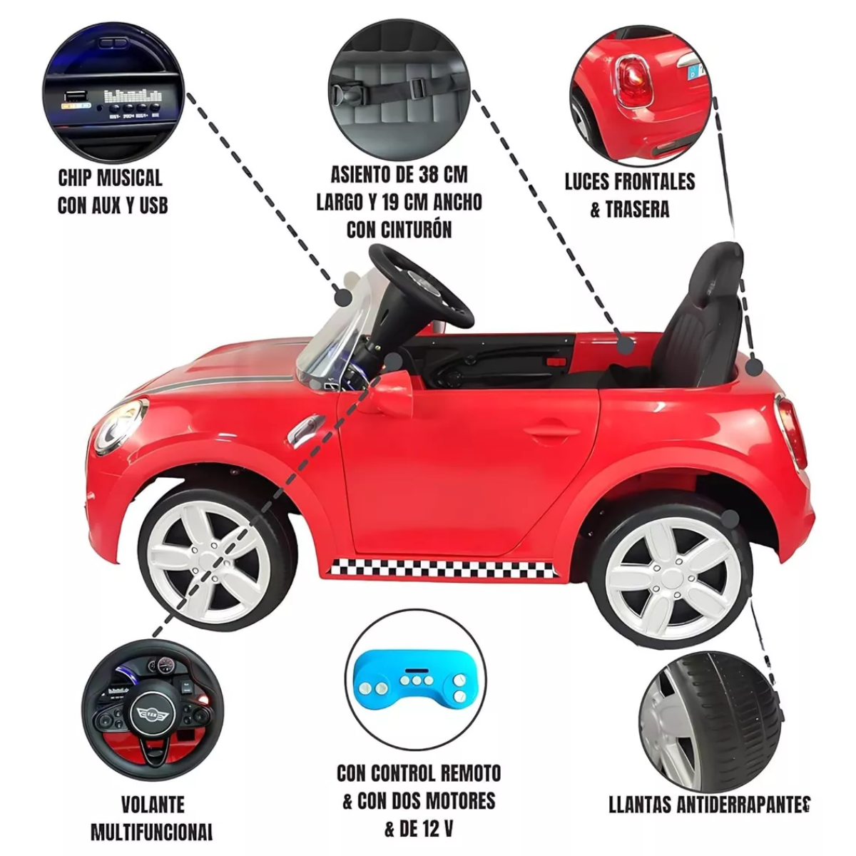 Auto Eléctrico Niños Bebés Estilo Cooper Música y luces