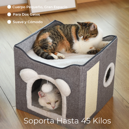 Tuto Michi - Cama Para Gato Tipo Casita de 2 Niveles Plegable Con Rascador