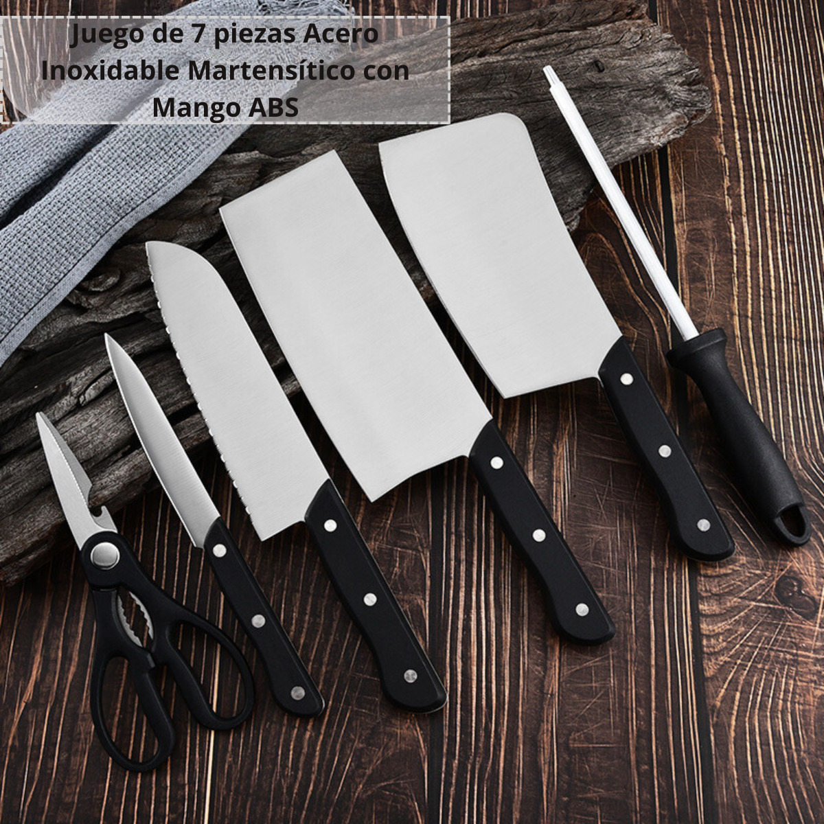 Set Cocina Cuchillos 7 Piezas Acero Inoxidable Martensítico