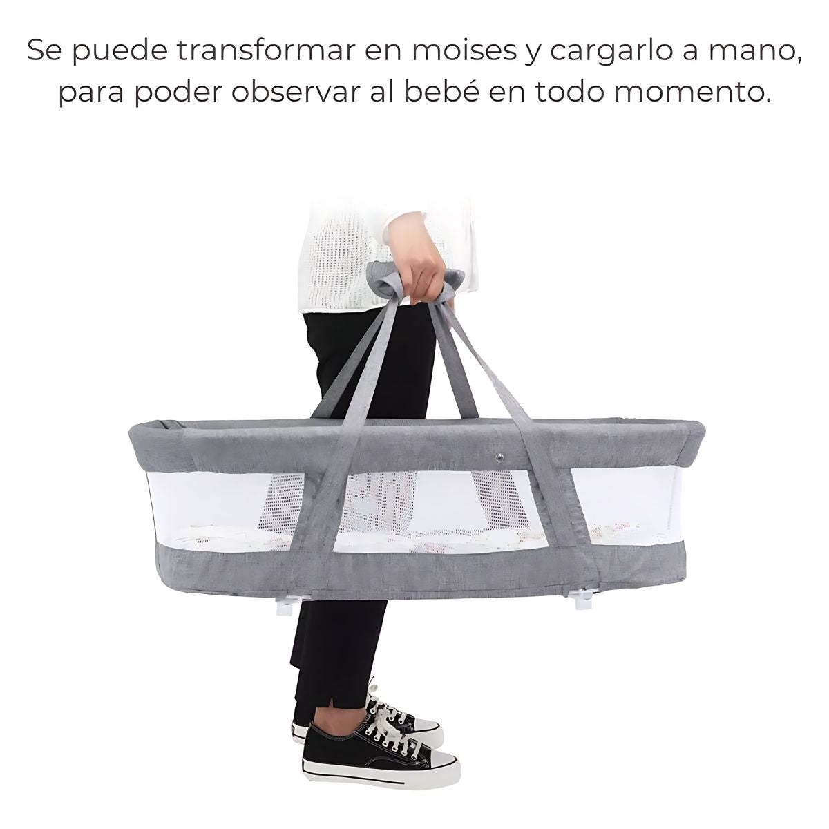 Cuna de bebé Moises Portátil Plegable 3 en 1 Gris Con Ruedas