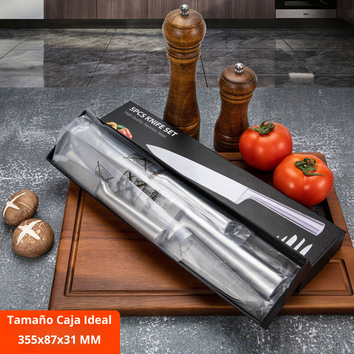 Set De Cocina Cuchillos 5 Piezas Acero Inoxidable Ergonómico