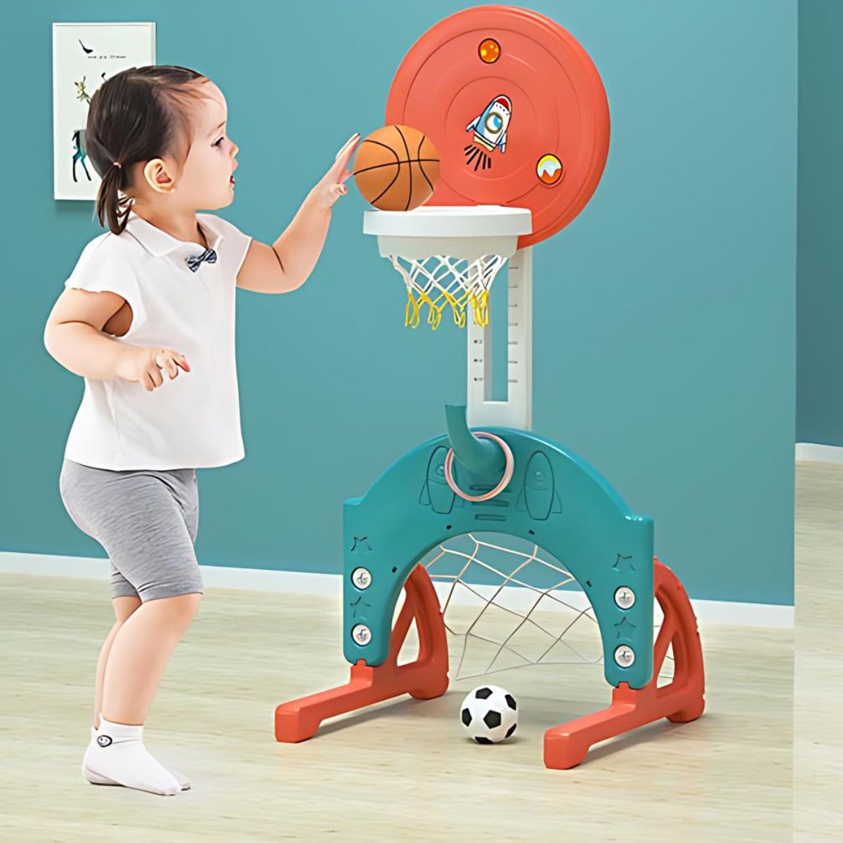 Set de Juegos Aro de Basketbol y Arco de Futbol Bebés Niños