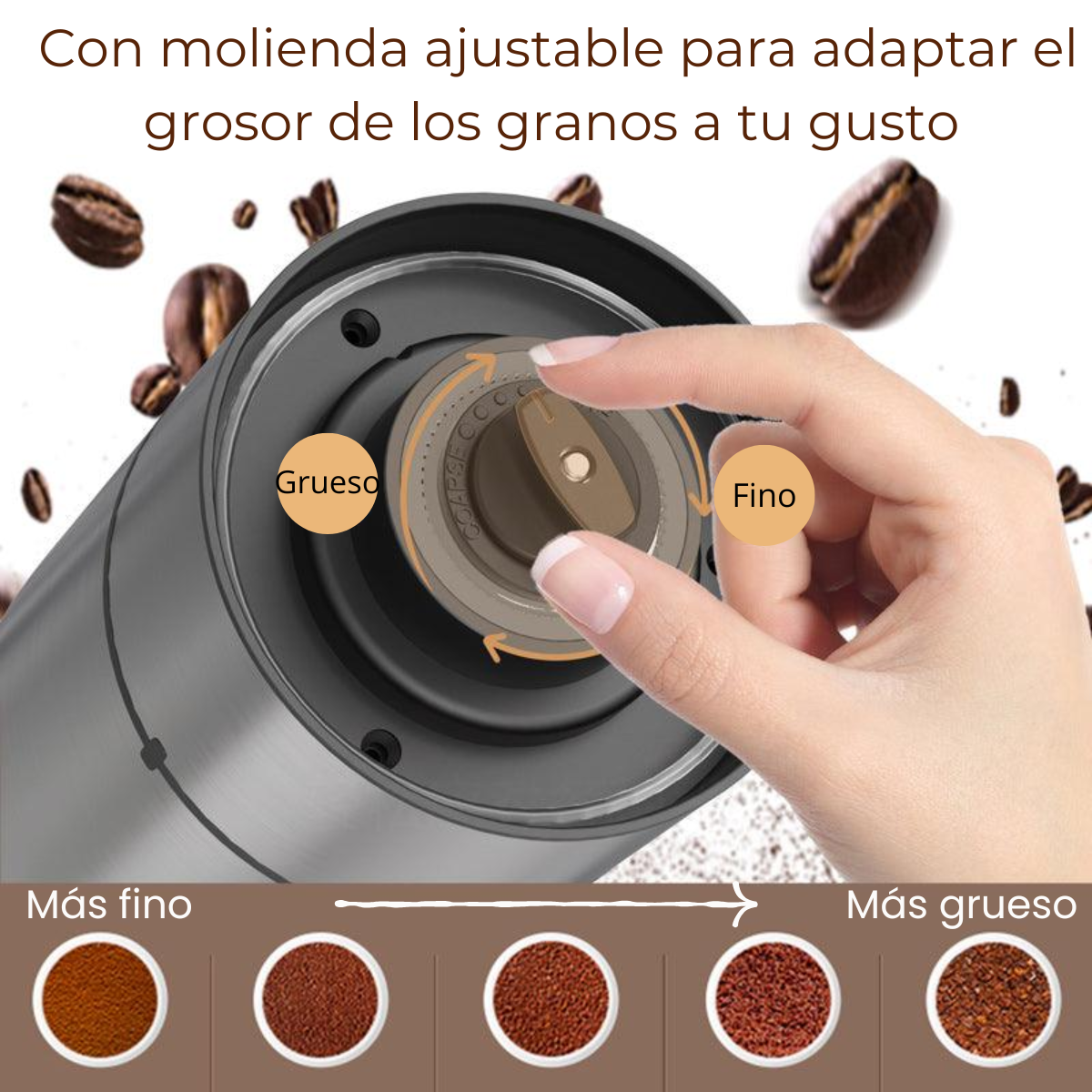 Moledor Molinillo De Granos Cafe Recargable Usb-c Acero Inox