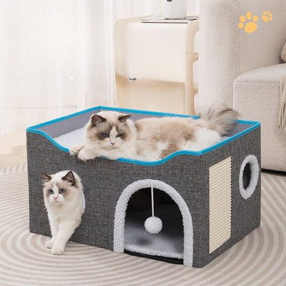 Tuto Michi XL - Cama Para Gato Tipo Casita de 2 Niveles Plegable Con Rascador