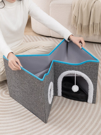 Tuto Michi XL - Cama Para Gato Tipo Casita de 2 Niveles Plegable Con Rascador