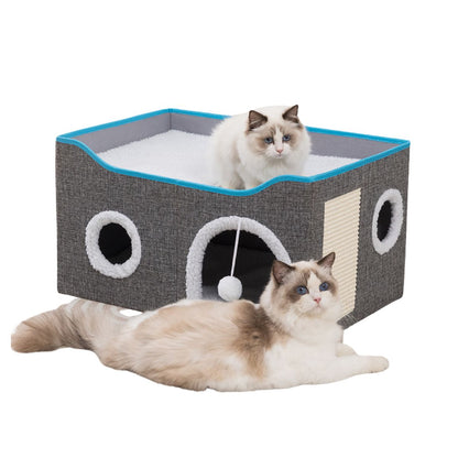 Tuto Michi XL - Cama Para Gato Tipo Casita de 2 Niveles Plegable Con Rascador