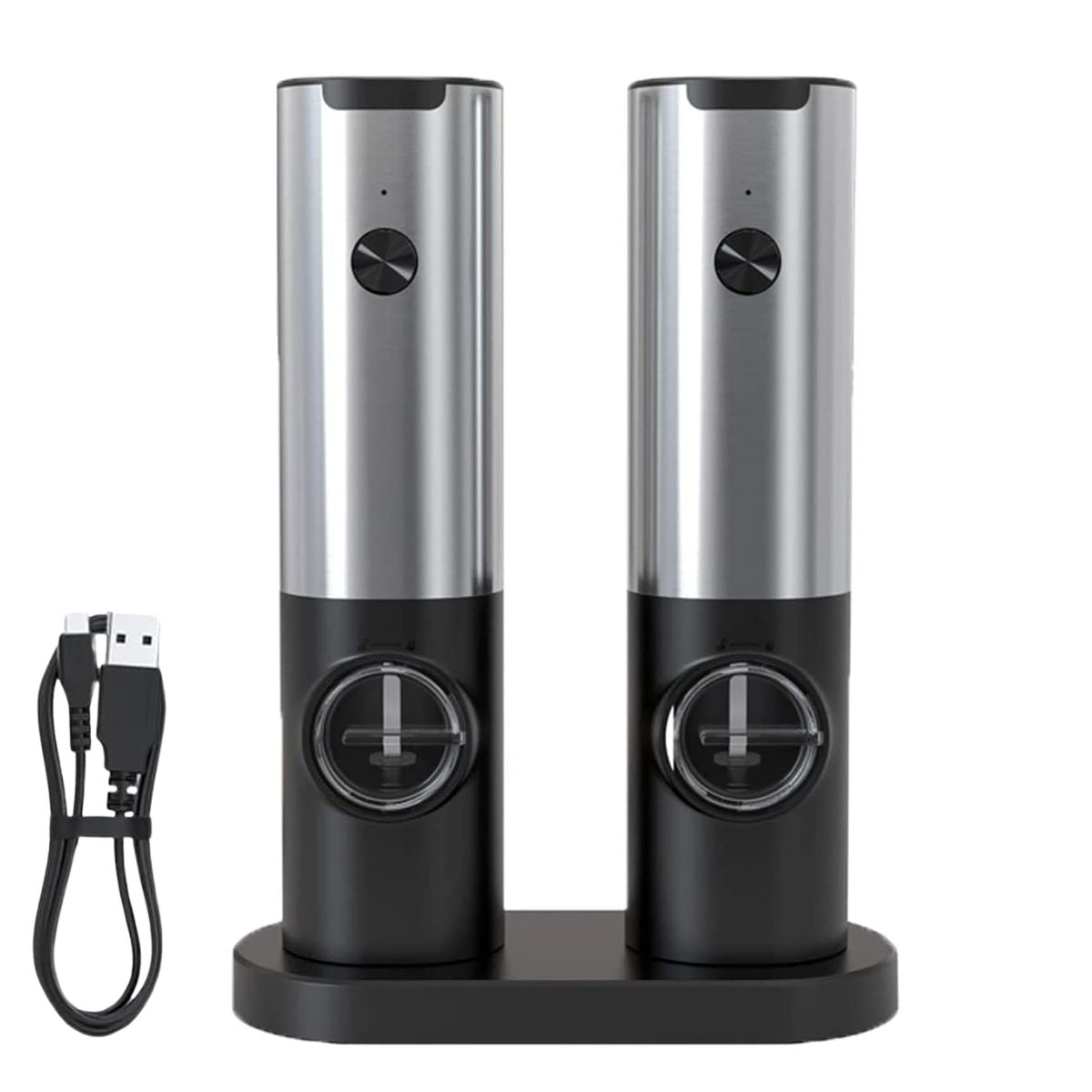 Set de 2 Molinillos USB-C eléctricos de acero inoxidable para Sal, Pimienta y especia s con base recargable