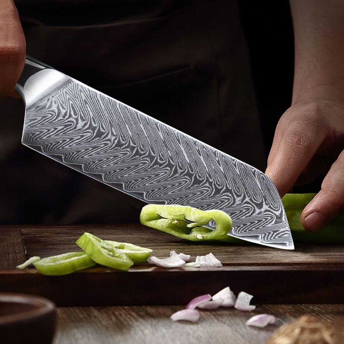 Cuchillo Profesional Santoku Acero Damasco 15cm De 67 Capas