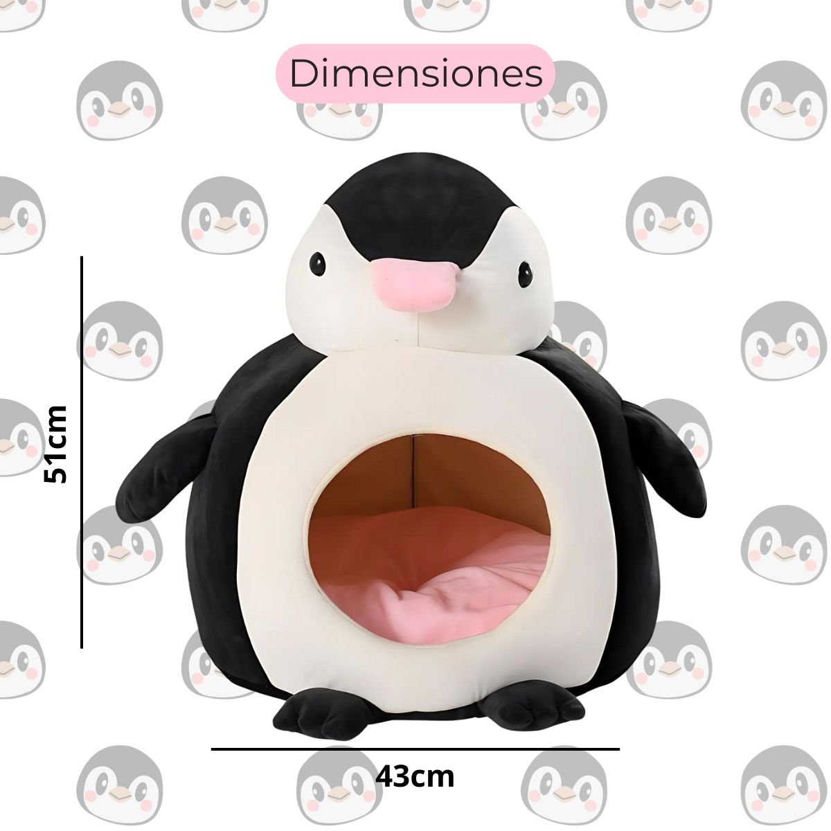 Cama Tipo Casita para Mascota Acolchada Pingüino Para Gatos Y Perros