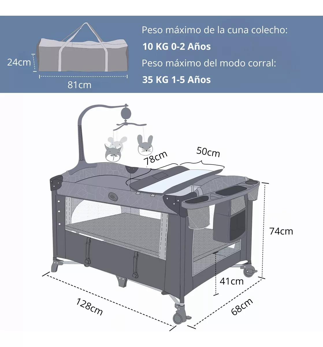 Cuna Colecho Corral Cambiador Para Bebé 5 En 1 Babybond