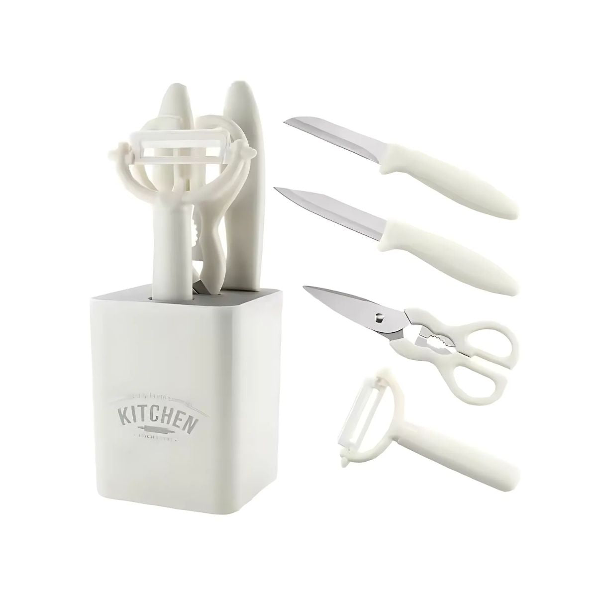 Set De Utensilios Cocina 5 Piezas Cuchillos Tijeras Pelador