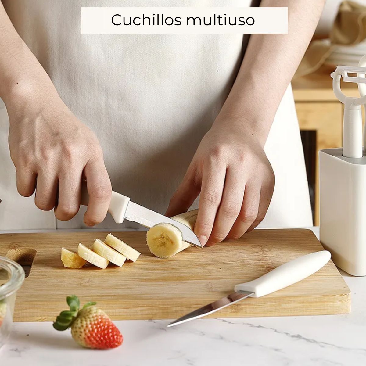 Set De Utensilios Cocina 5 Piezas Cuchillos Tijeras Pelador