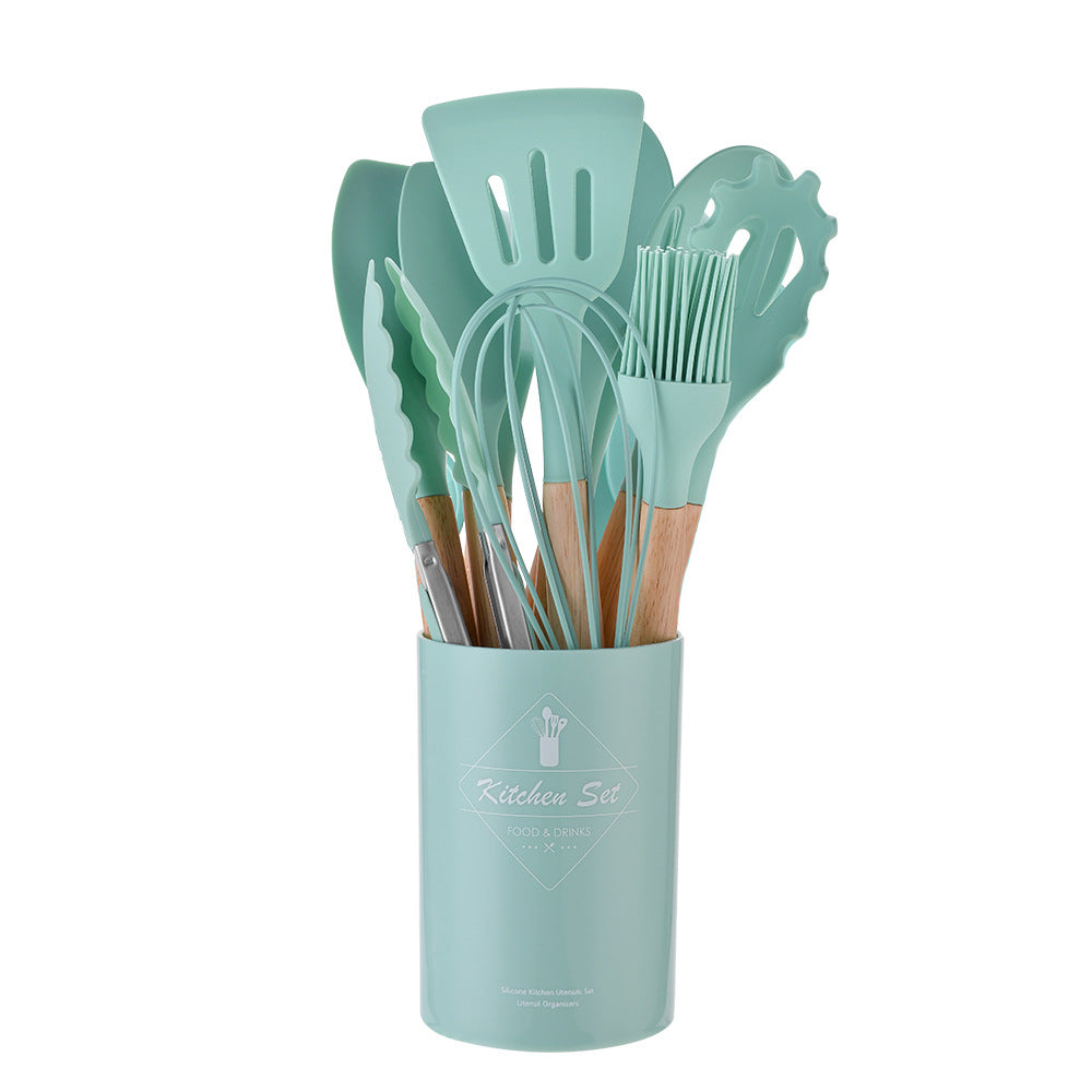 Set De Utensilios De Cocina Silicona Mango Madera 14pzas