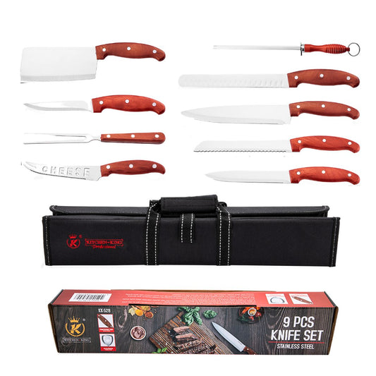 Set Parrillero Cocina De Cuchillos 9 Piezas Con Bolso