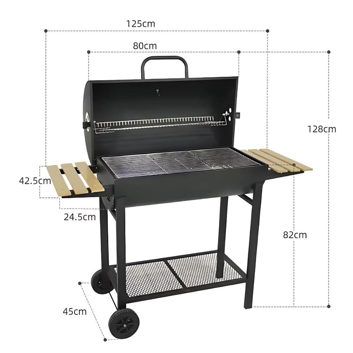 Parrilla a Carbón Grande con Ruedas y Mesas Laterales