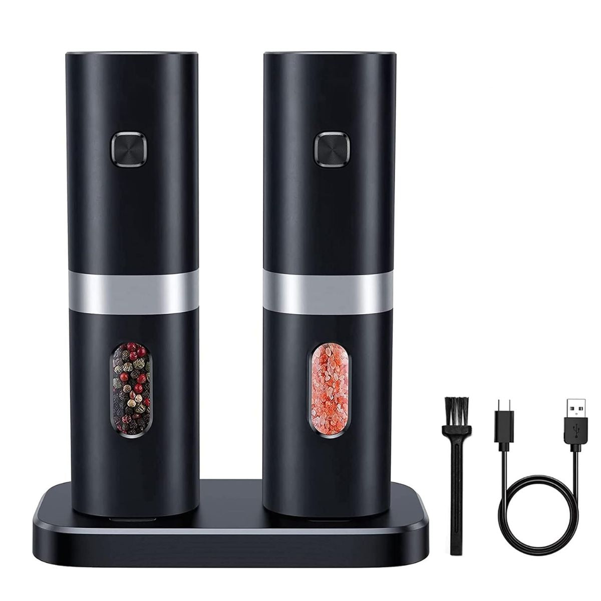 Set 2 Molinillos Sal y Pimienta Con Base Recargable USB-C