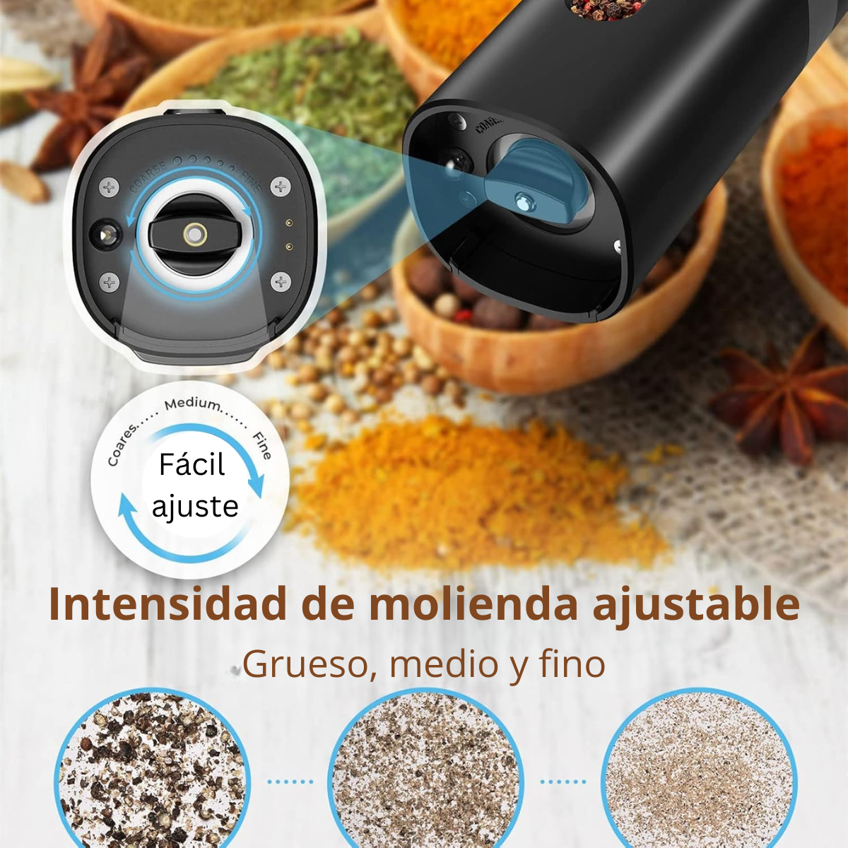 Set 2 Molinillos Sal y Pimienta Con Base Recargable USB-C