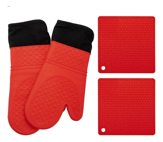 Kit Guantes De Silicona Térmicos Y Pads Para Cocina