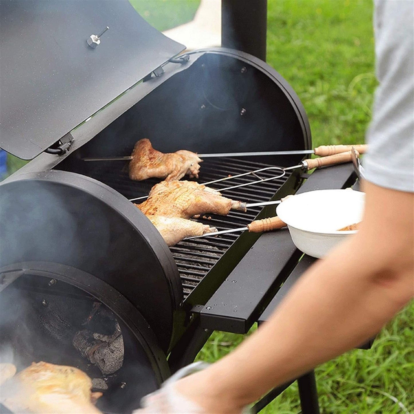 Parrilla A Carbón con Ahumador Lateral Ajustable con repisas Offset Smoker