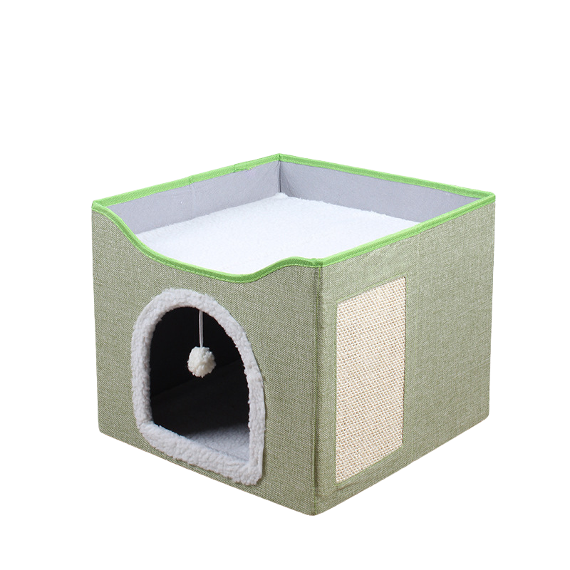 Cama Para Gato Tipo Casita de 2 Niveles Plegable Con Rascador