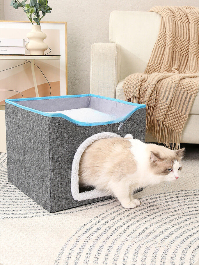 Cama Para Gato Tipo Casita de 2 Niveles Plegable Con Rascador