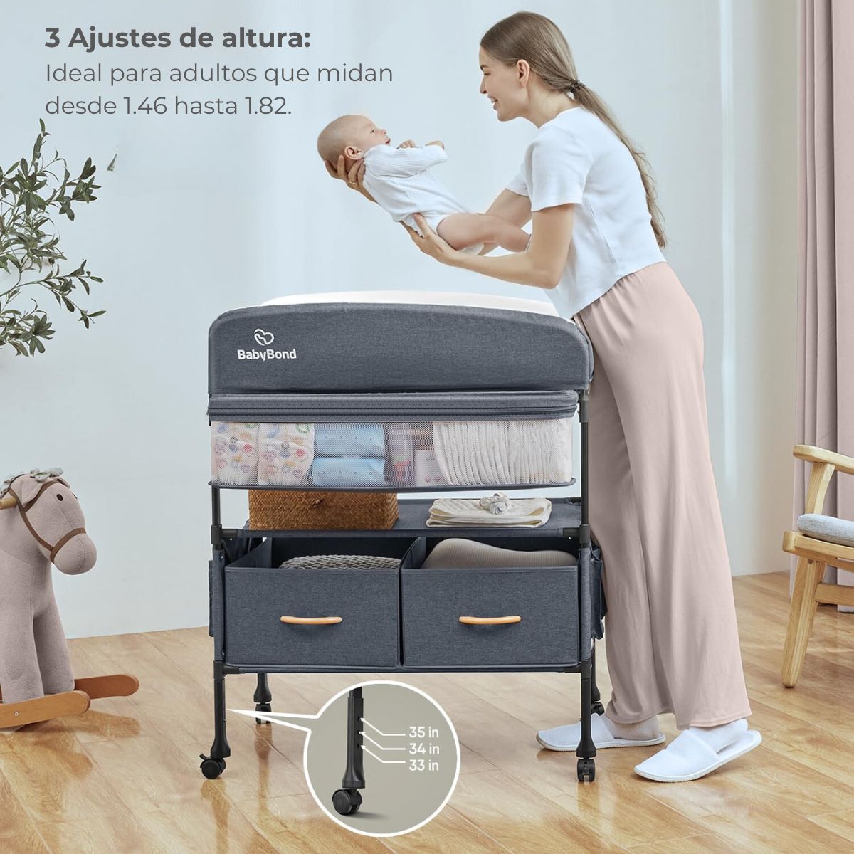 Mudador De Pañales Cambiador Plegable Con Cajones Babybond