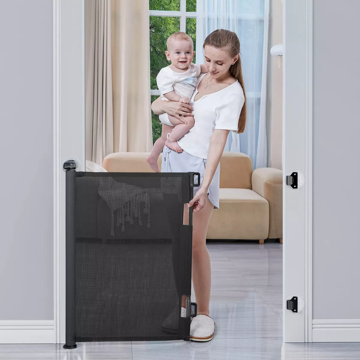 Puerta de Seguridad Retráctil BabyBond Bebés Niños Mascotas - Sin Perforaciones Extensible hasta 180 cm