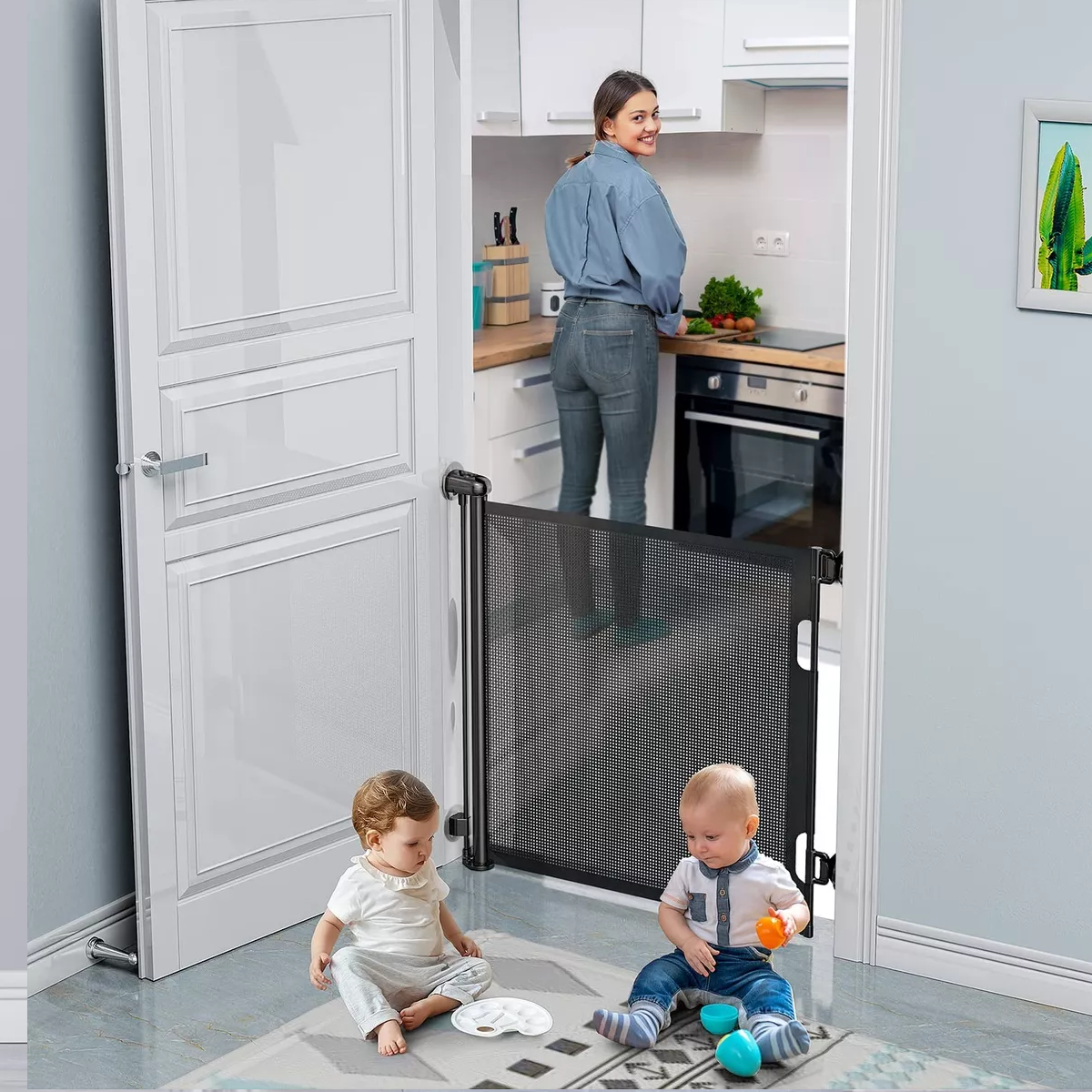 Puerta de Seguridad Retráctil BabyBond Bebés Niños Mascotas - Sin Perforaciones Extensible hasta 180 cm