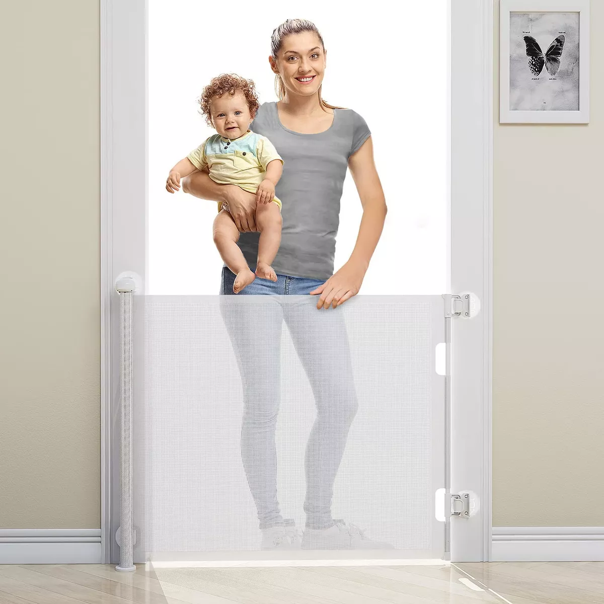 Puerta de Seguridad Retráctil BabyBond Bebés Niños Mascotas - Sin Perforaciones Extensible hasta 180 cm