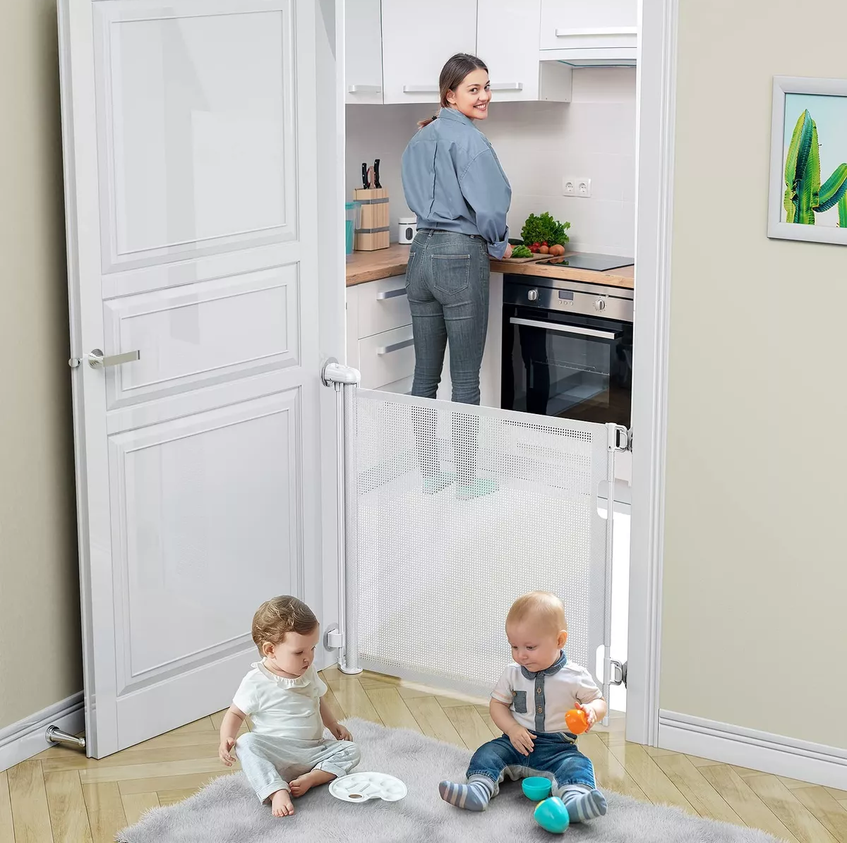 Puerta de Seguridad Retráctil BabyBond Bebés Niños Mascotas - Sin Perforaciones Extensible hasta 180 cm