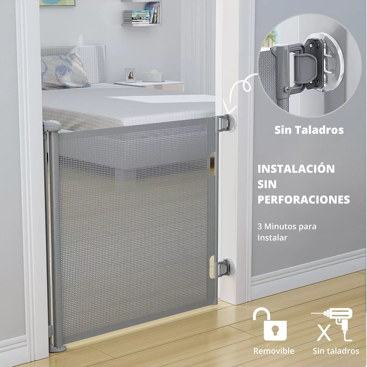 Puerta de Seguridad Retráctil BabyBond Bebés Niños Mascotas - Sin Perforaciones Extensible hasta 180 cm