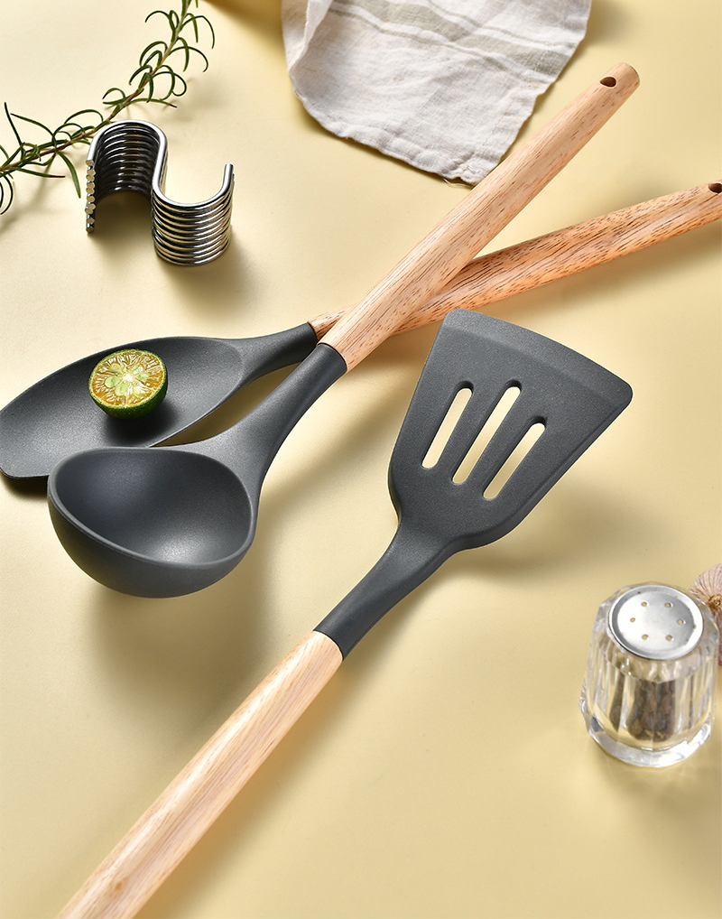 Set De Utensilios De Cocina Silicona Mango Madera 34 Pzas