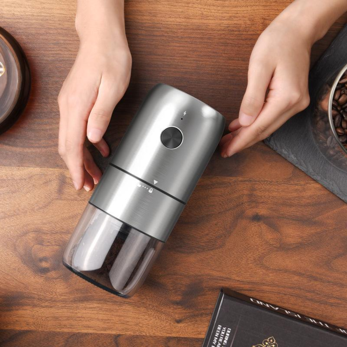 Moledor Molinillo De Granos Cafe Recargable Usb-c Acero Inox