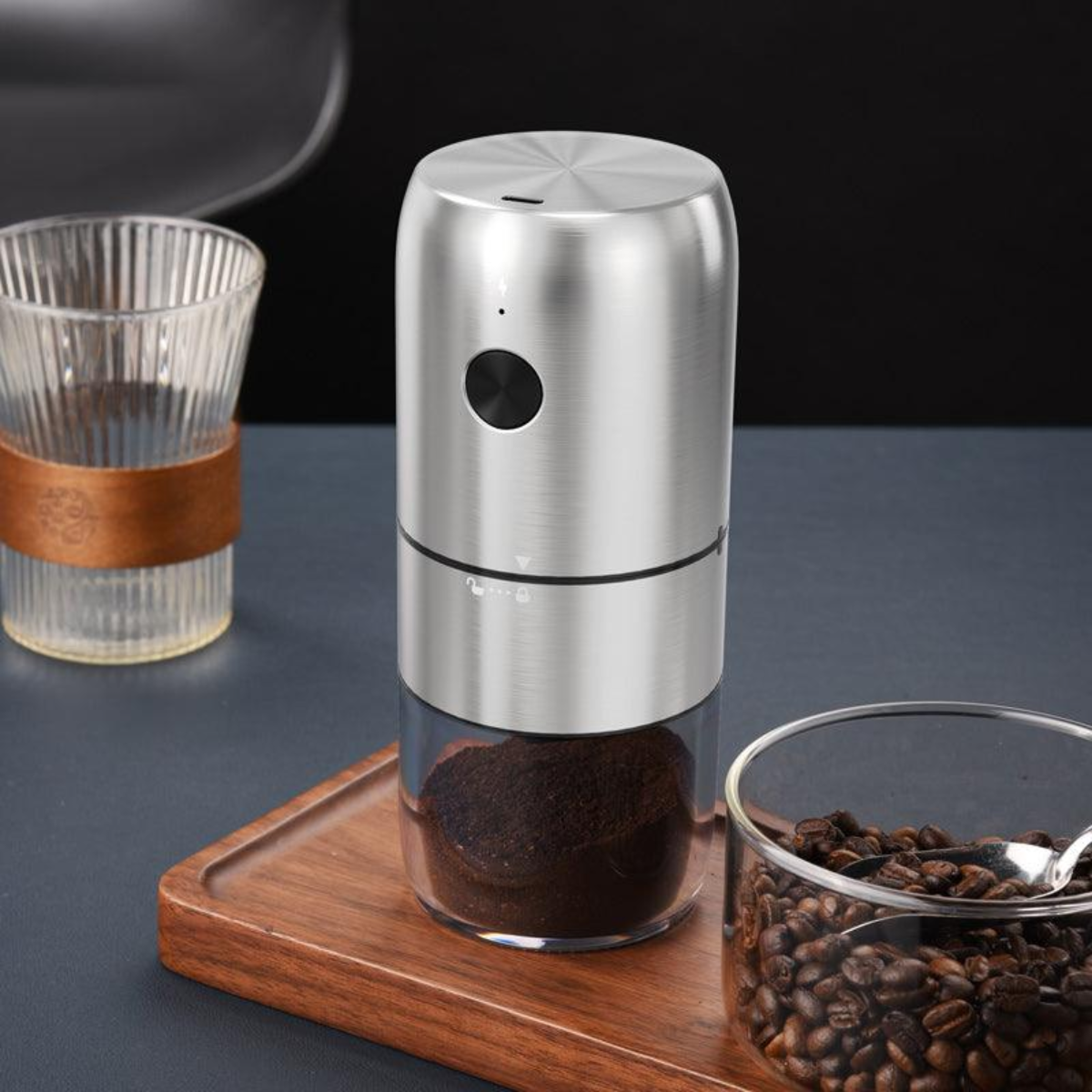 Moledor Molinillo De Granos Cafe Recargable Usb-c Acero Inox