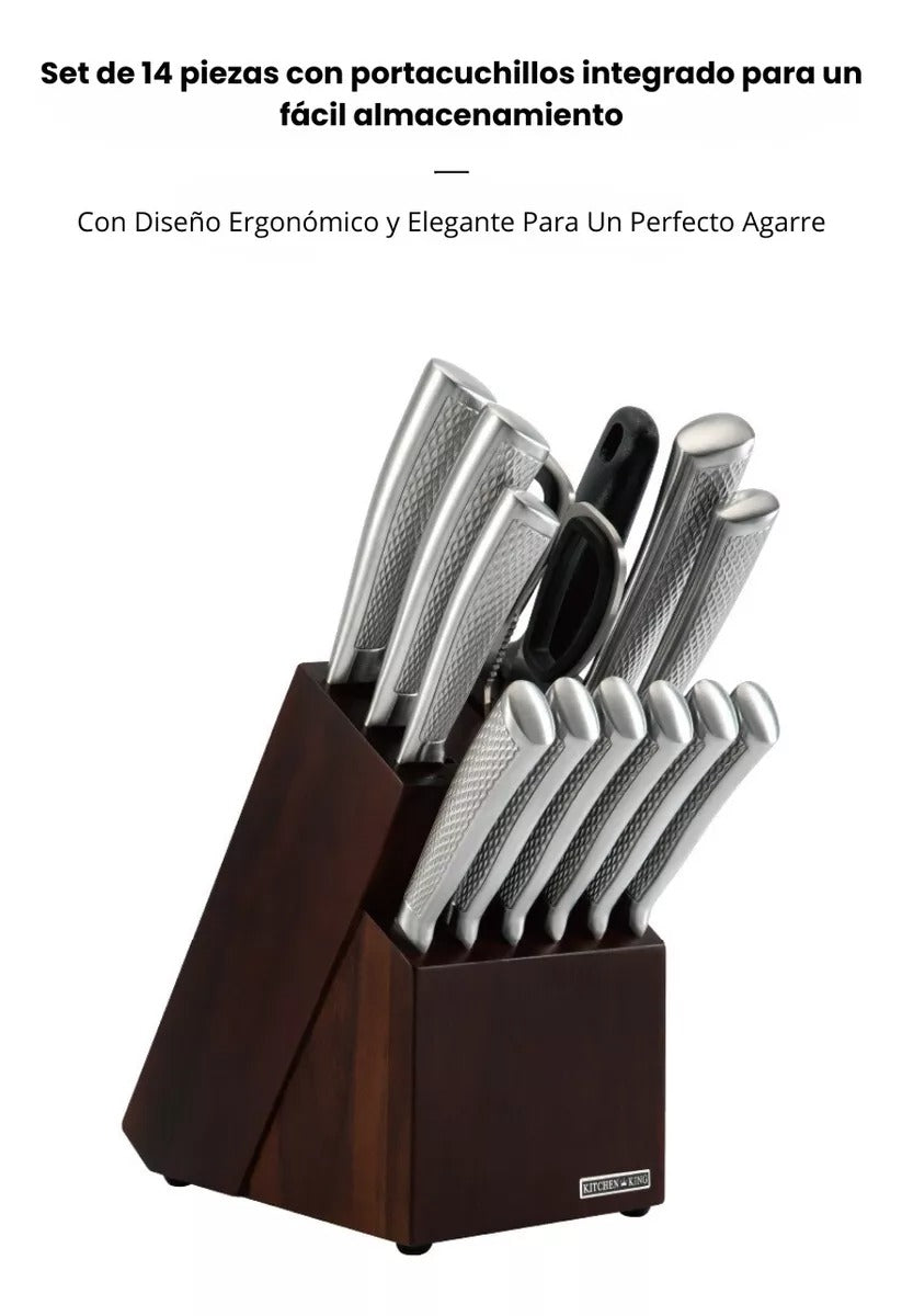 Set De Cocina Cuchillos De 14 Piezas Con Base Ergonómicos