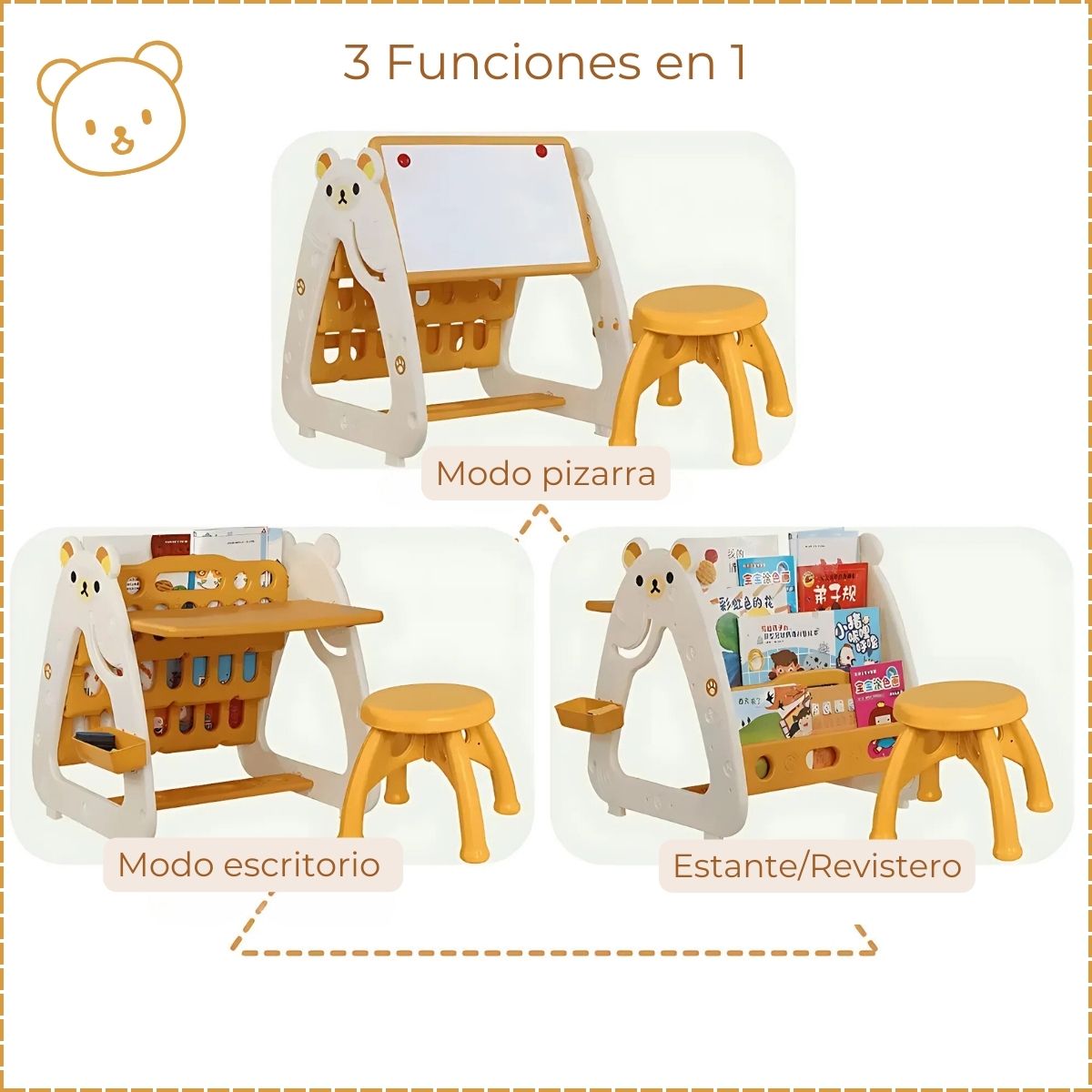 Set Mesa y Silla Bebé Niños con Estante y Pizarra 3 en 1