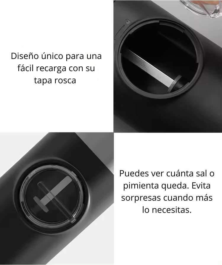 Set de 2 Molinillos USB-C eléctricos de acero inoxidable para Sal, Pimienta y especia s con base recargable