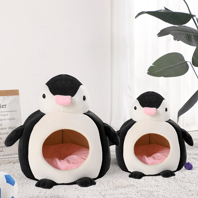 Cama Tipo Casita para Mascota Acolchada Pingüino Para Gatos Y Perros