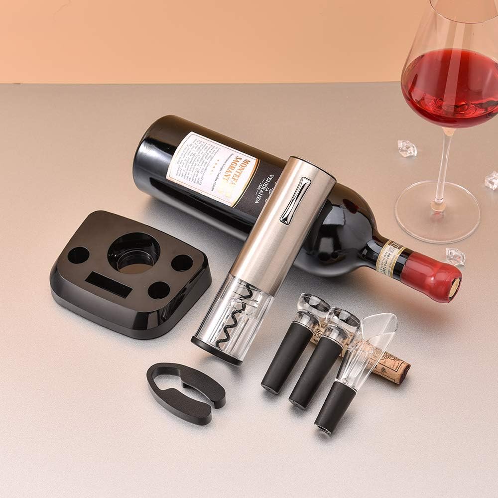 Set Para Vinos Eléctrico Carga Usb con Sacacorchos Tapón Al Vacío y Aireador