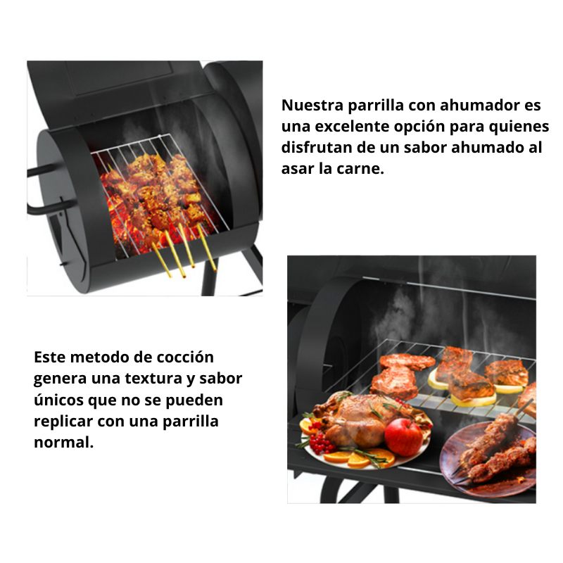 Parrilla A Carbón con Ahumador Lateral Ajustable con repisas Offset Smoker