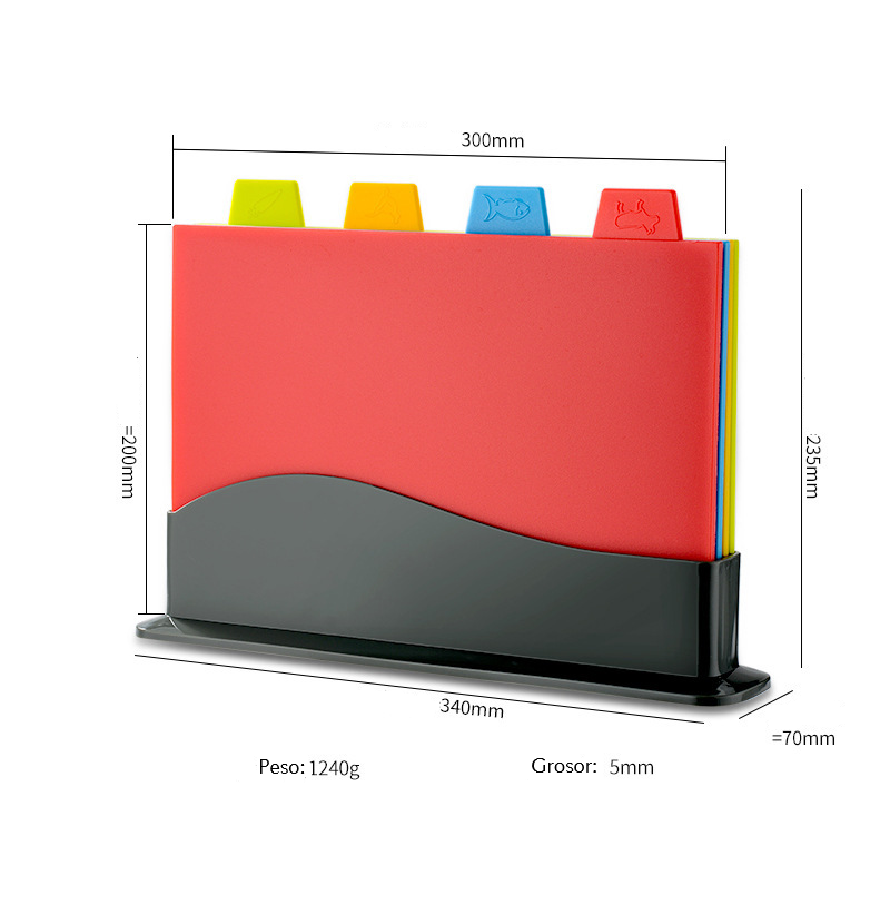 Set De 4 Tablas Para Cortar Picar De Plástico Grueso Colores