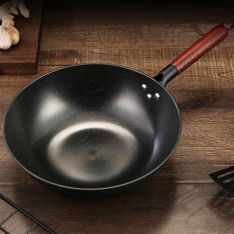 Sartén Wok de hierro 30cm Antiadherente Inoxidable con Mango