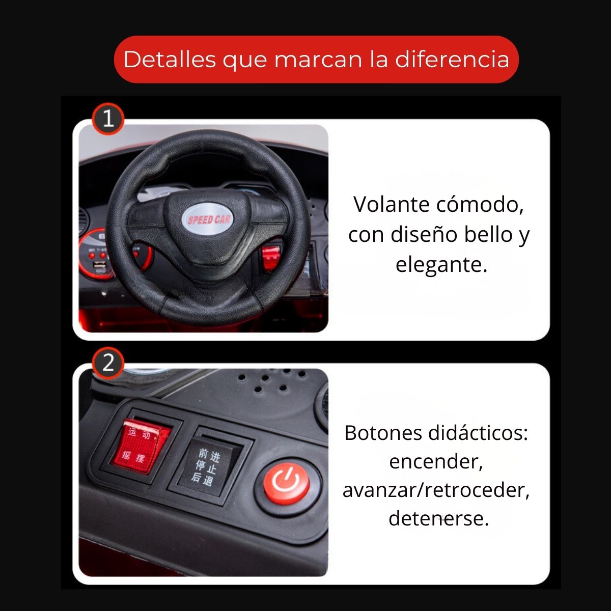 Auto deportivo a bateria para niños Control Remoto Música y Luces